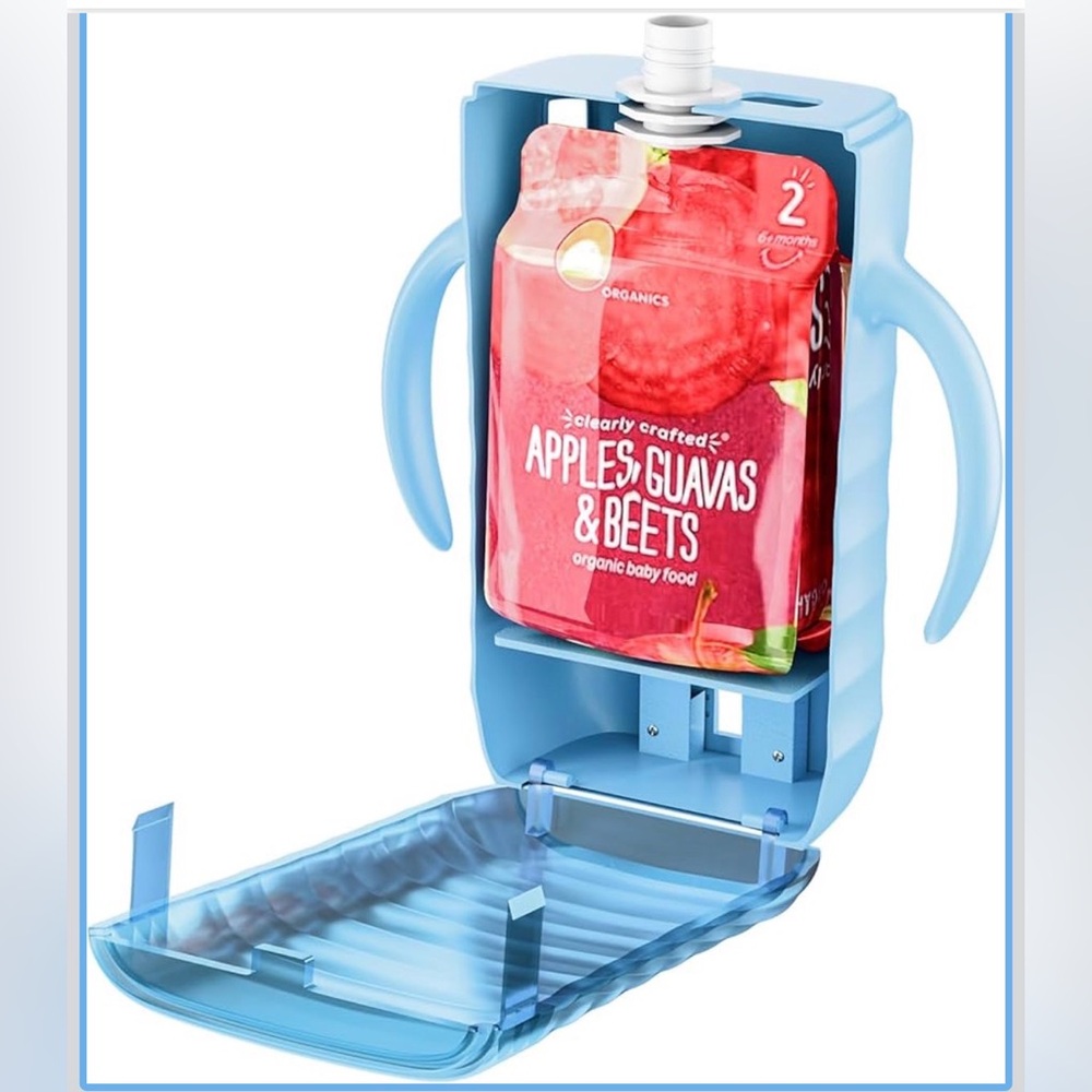 New Open Box 2 PACK Pouch Holder No Squeeze - Baby Pouch Holder & Juice Box Hold